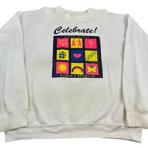 VTG 90s Neon Cottage Sweatshirt size XL White Women's Retreat